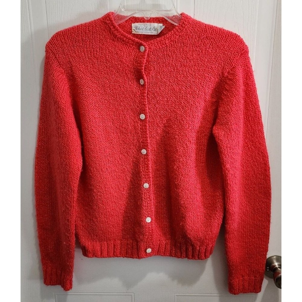 VTG Robert Scott Womens Cardigan Sweater Acrylic Round Neck Accent Buttons Sz 40